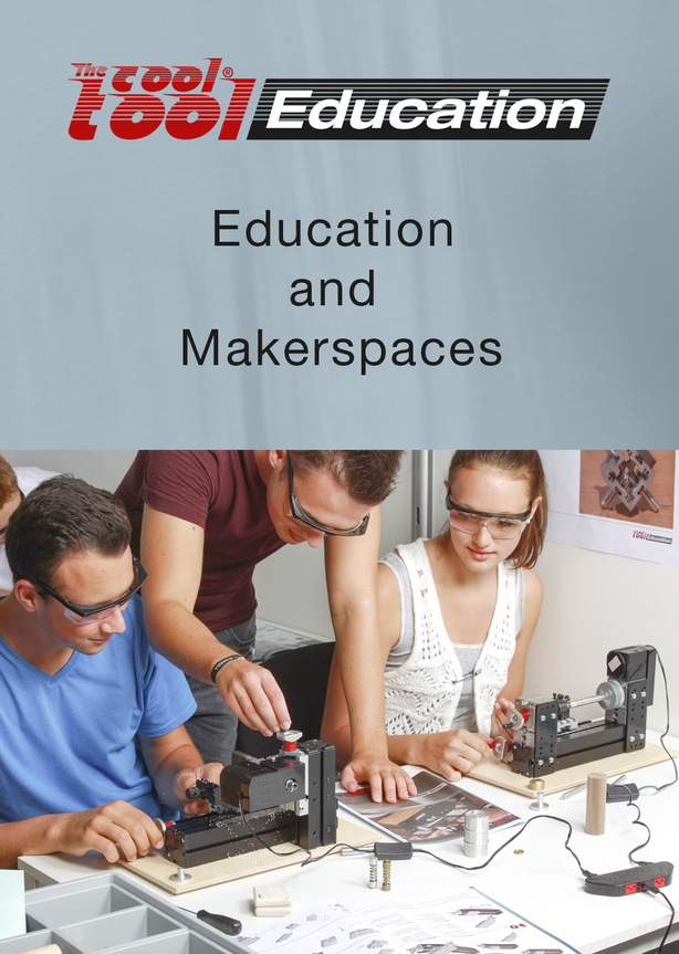 The cool tool education block with link and students working with machines
